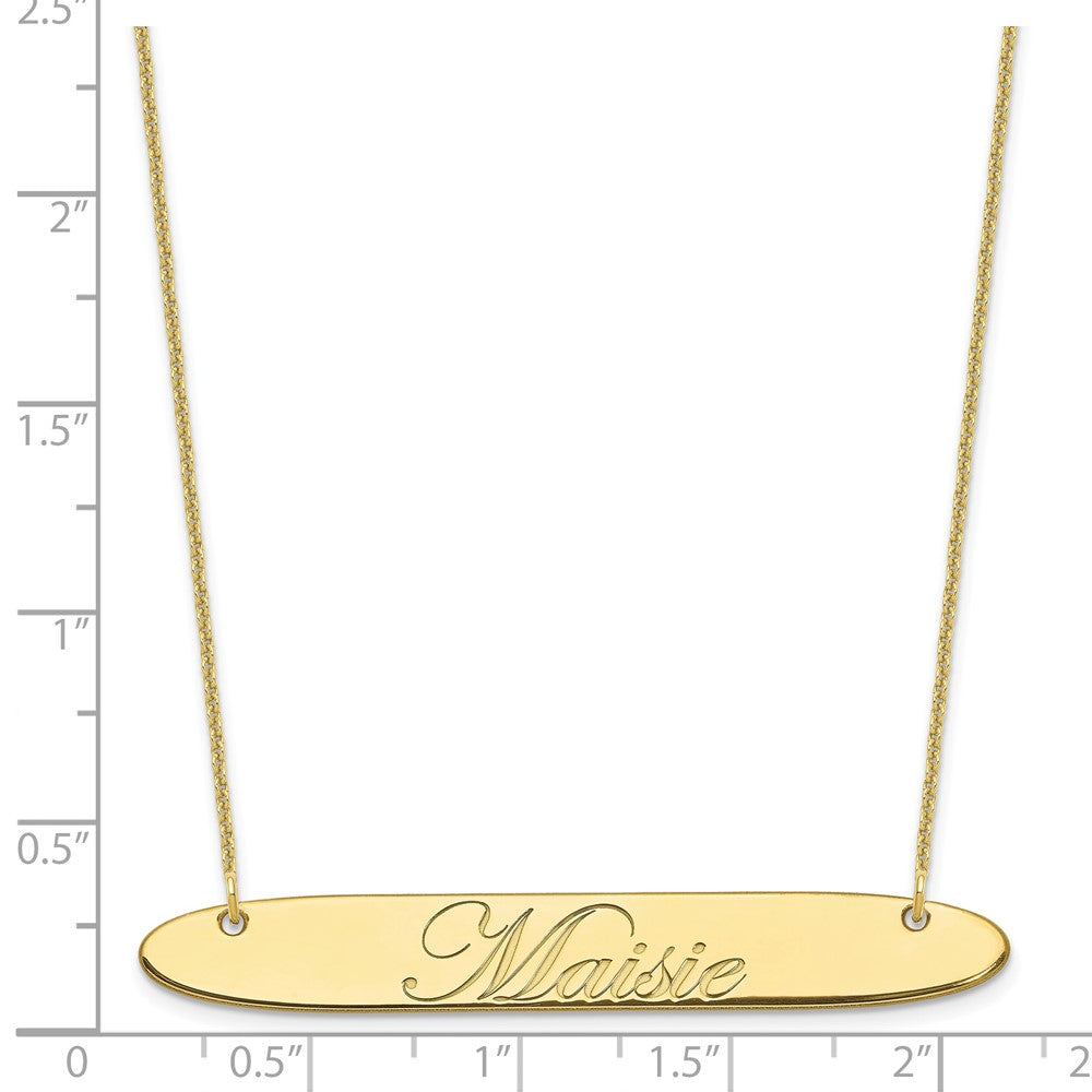 10k Yellow Gold Large Oblong EDWARDIAN SCRIPT Bar Necklace