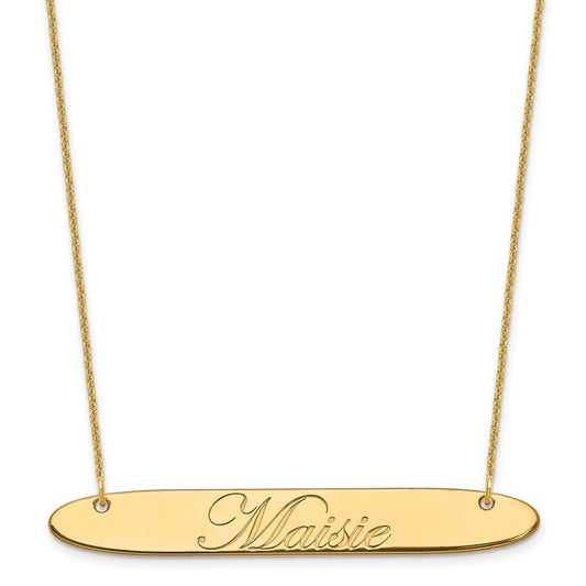 10k Yellow Gold Large Oblong EDWARDIAN SCRIPT Bar Necklace