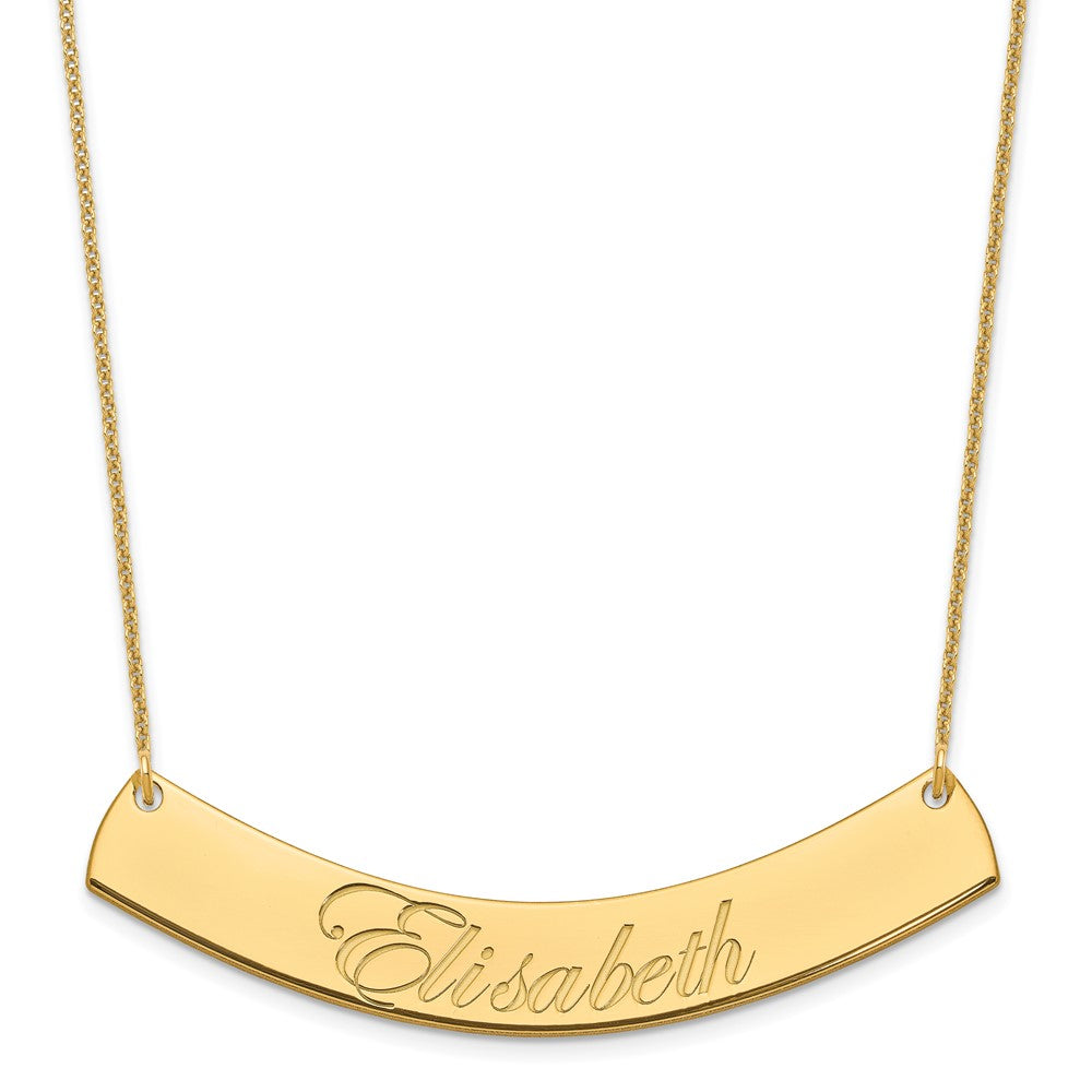 10k Yellow Gold Large EDWARDIAN SCRIPT Curved Bar Necklace