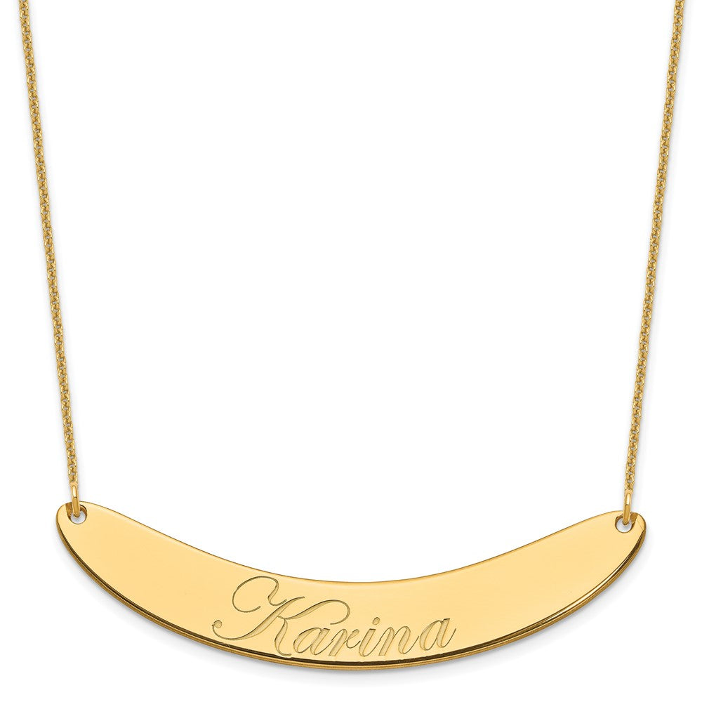 10k Yellow Gold Large EDWARDIAN SCRIPT Curved Bar Necklace