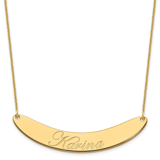 10k Yellow Gold Large EDWARDIAN SCRIPT Curved Bar Necklace