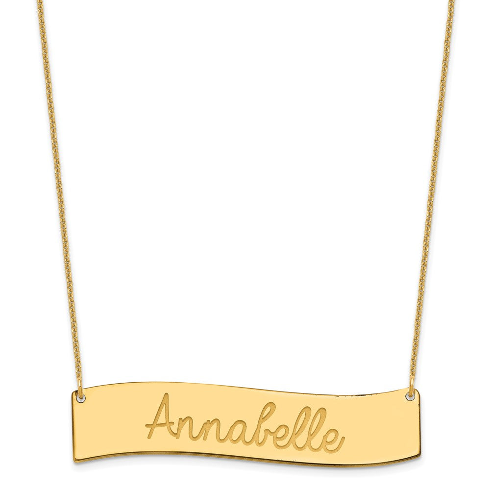 10k Yellow Gold Medium  ALWAYS IN MY HEART Curved Bar Necklace