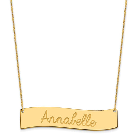 10k Yellow Gold Medium  ALWAYS IN MY HEART Curved Bar Necklace