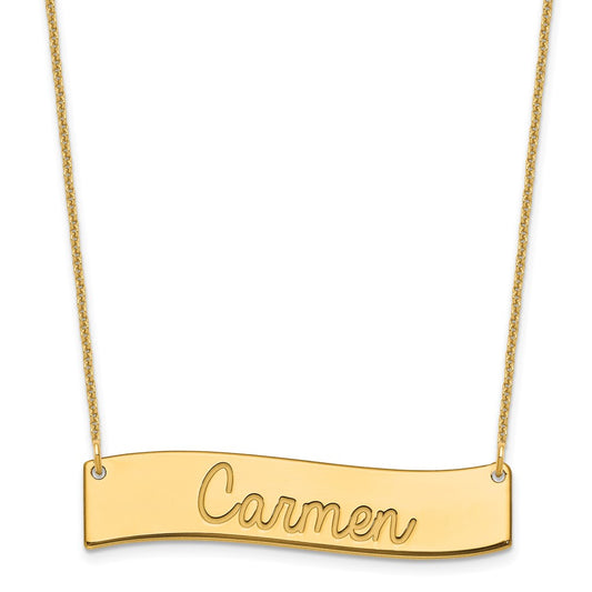 10k Yellow Gold Medium  ALWAYS IN MY HEART Curved Bar Necklace