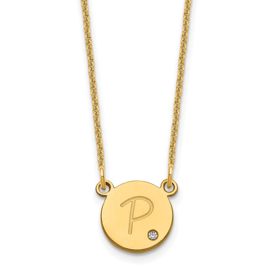 10k Yellow Gold Round Initial with Diamond Necklace