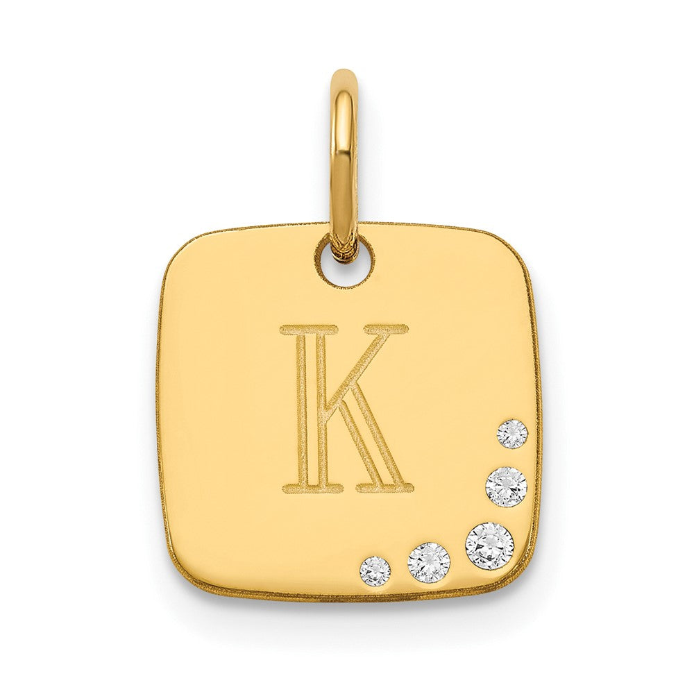 10k Yellow Gold Cushion Initial with Diamonds Charm