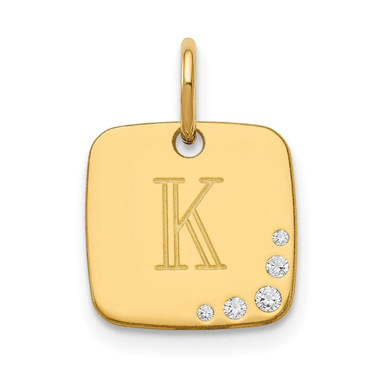 10k Yellow Gold Cushion Initial with Diamonds Charm