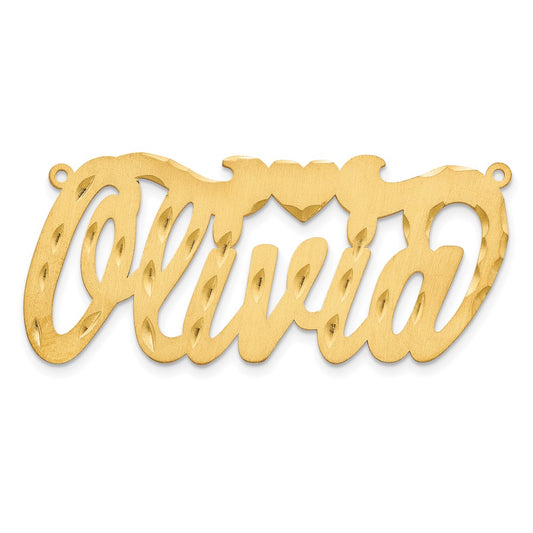 10k Yellow Gold Satin Diamond-cut Heart Name Plate