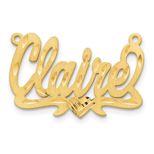 10k Yellow Gold Satin Diamond-cut Heart Name Plate