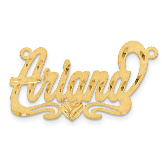 10k Yellow Gold Satin Diamond-cut Heart Name Plate