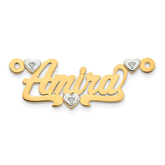 10k Two-tone 3D with Hearts Diamond Name Plate
