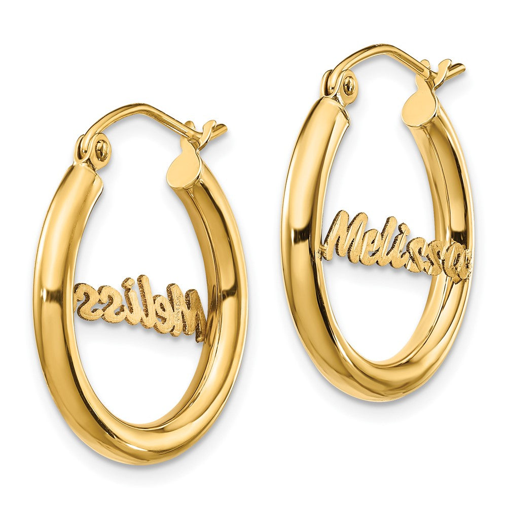 10k Yellow Gold Small Satin Diamond-cut Name Plate Hoop Earrings