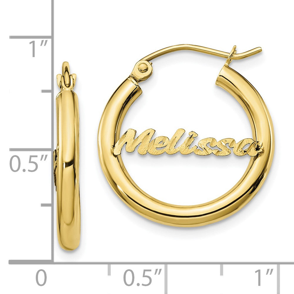 10k Yellow Gold Small Satin Diamond-cut Name Plate Hoop Earrings