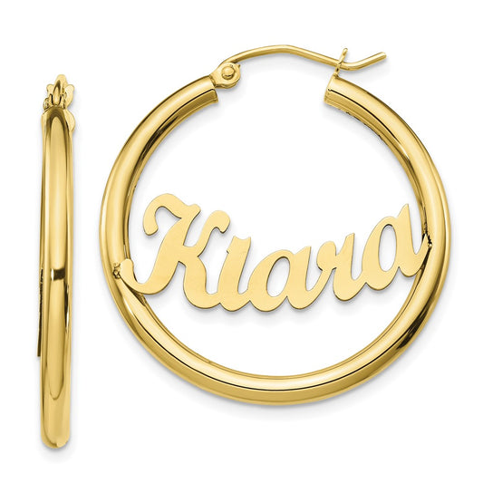 10k Yellow Gold Name Plate Hoop Earrings