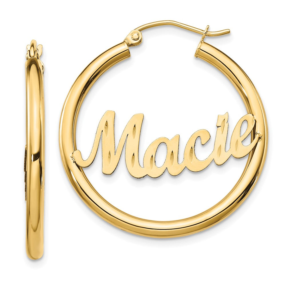 10k Yellow Gold Diamond-cut Name Plate Hoop Earrings