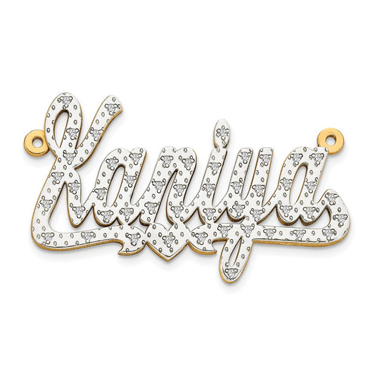 10k Yellow Gold and Rhodium 3D Diamond with Heart Name Plate