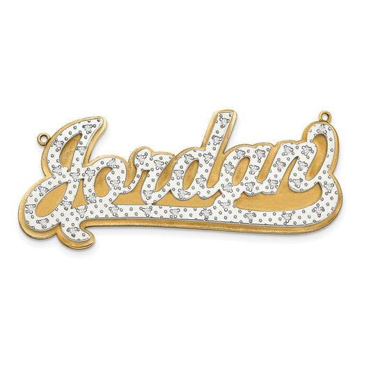 10k Yellow Gold and Rhodium 3D Diamond Name Plate