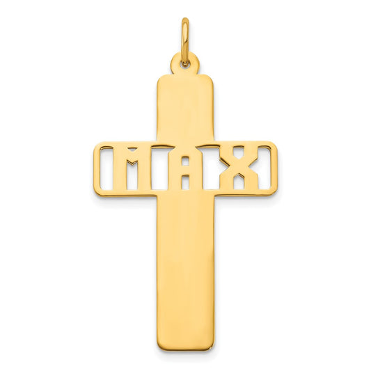 10k Yellow Gold Cross with Cut-out Name Charm