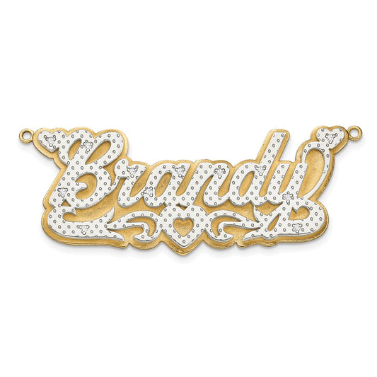 10k Yellow Gold  and Rhodium 3D Diamond with Heart Name Plate