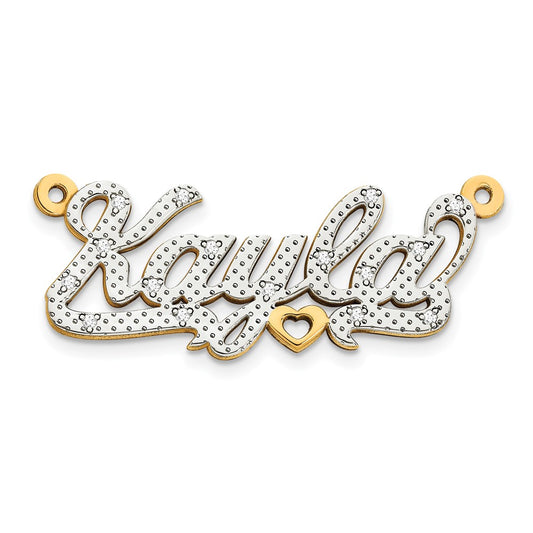 10k Yellow Gold and Rhodium 3D Diamond Name Plate