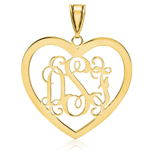 10k Yellow Gold Large Monogram Heart Pendant