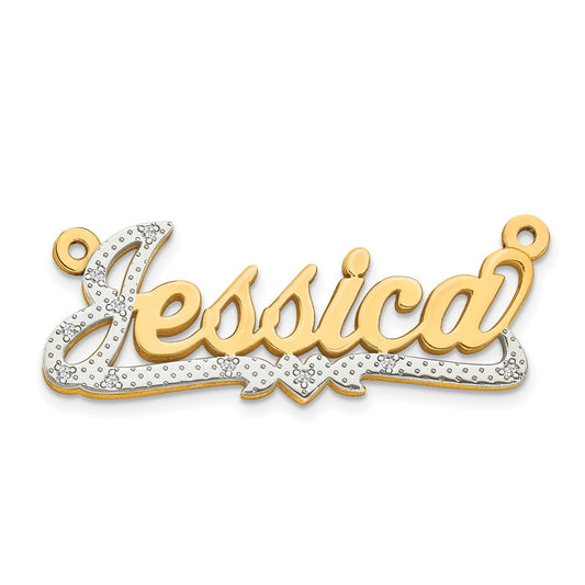 10k Yellow Gold and Rhodium 3D Diamond Name Plate
