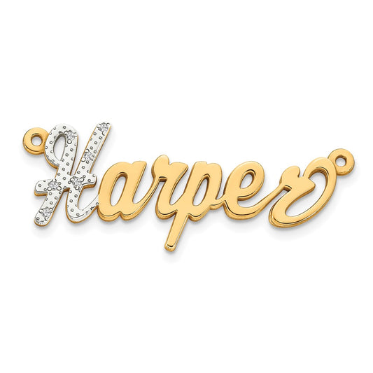 10k Yellow Gold and Rhodium 3D Diamond Name Plate
