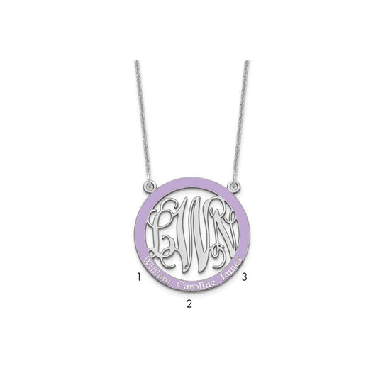 10k White Gold Small  Family Monogram w/Epoxy Necklace