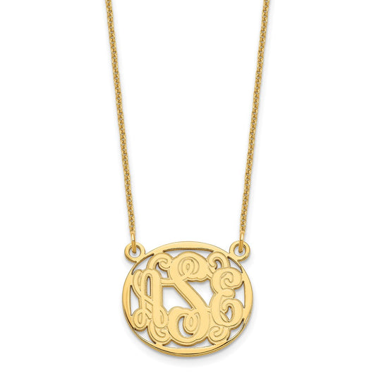 10k Yellow Gold Etched Oval Monogram Necklace