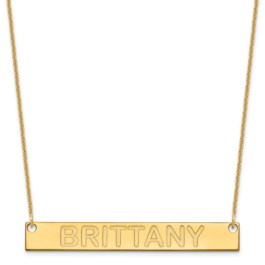 10k Yellow Gold Large Capitalized ARIAL ROUNDED Bar Necklace