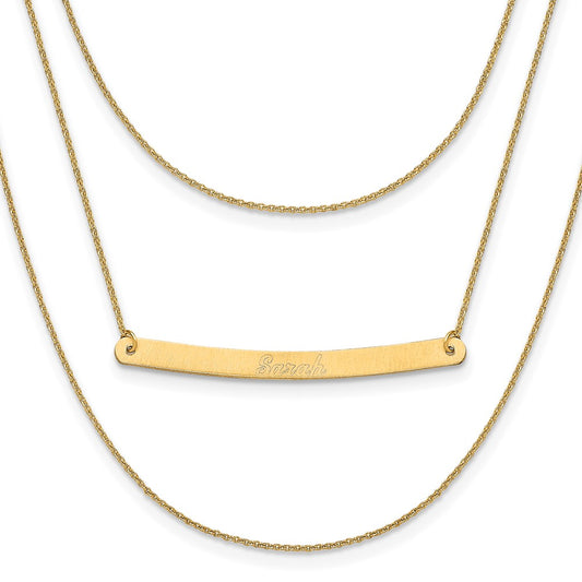 10k Yellow Gold Brushed 3 Chain 1 Bar Necklace