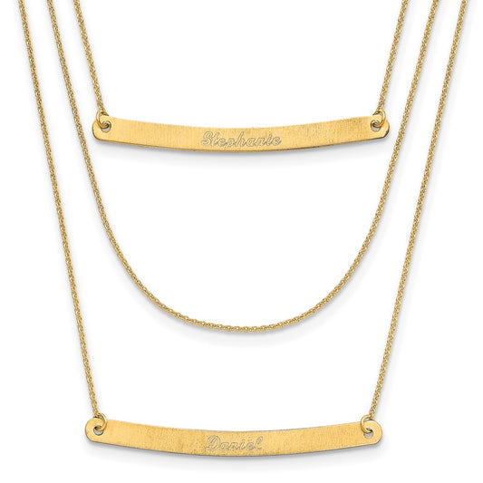10k Yellow Gold  Brushed 3 Chain 2 Bar Necklace