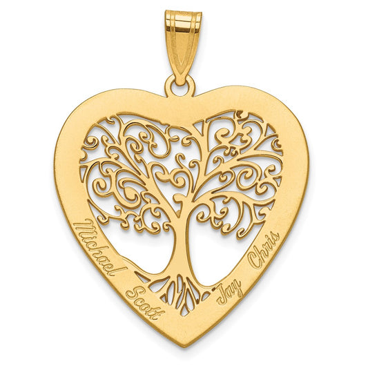 10KY Heart Family Tree Pendant