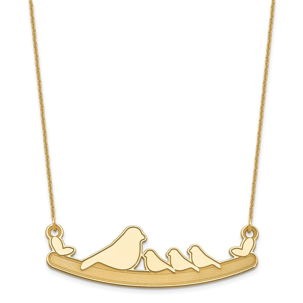 10k Yellow Gold Mom and 3 Birds Necklace
