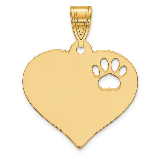 10k Yellow Gold Blank Heart with Cut-out Paw Print Pendant
