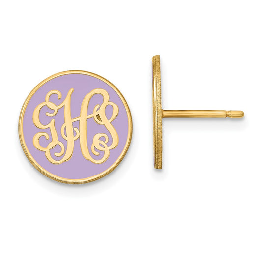 10k Yellow Gold Round Monogram w/Epoxy Post Earrings