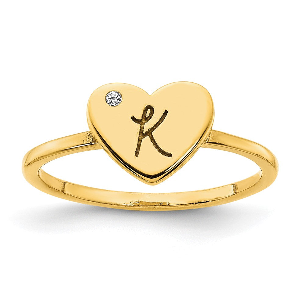 10k Yellow Gold Initial Heart with Diamond Ring