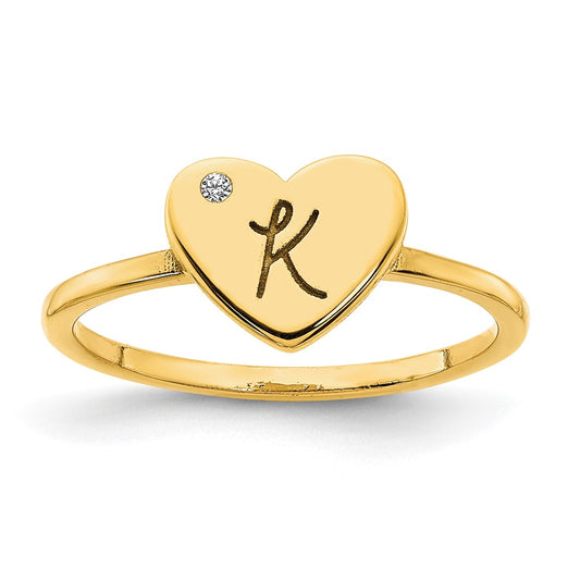 10k Yellow Gold Initial Heart with Diamond Ring