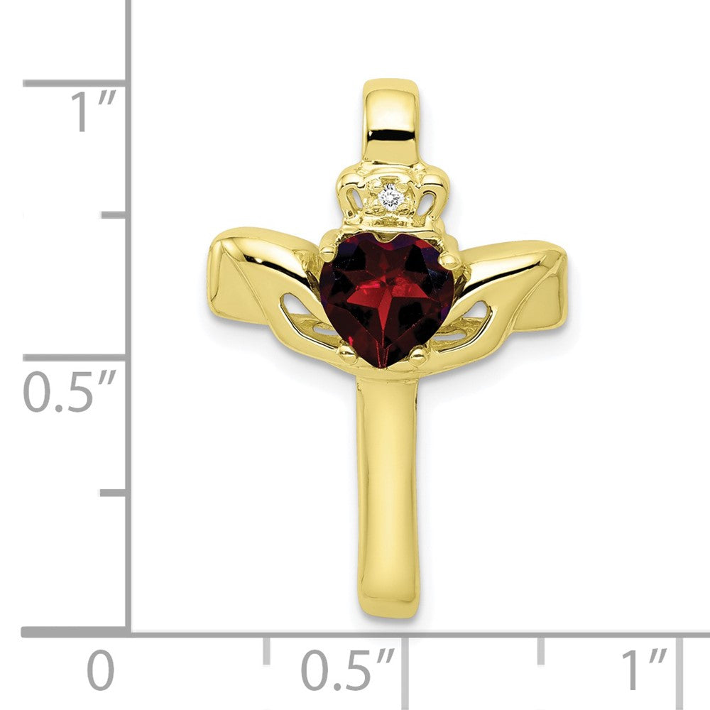 10k Garnet & AA Diamond Claddagh Cross Pendant