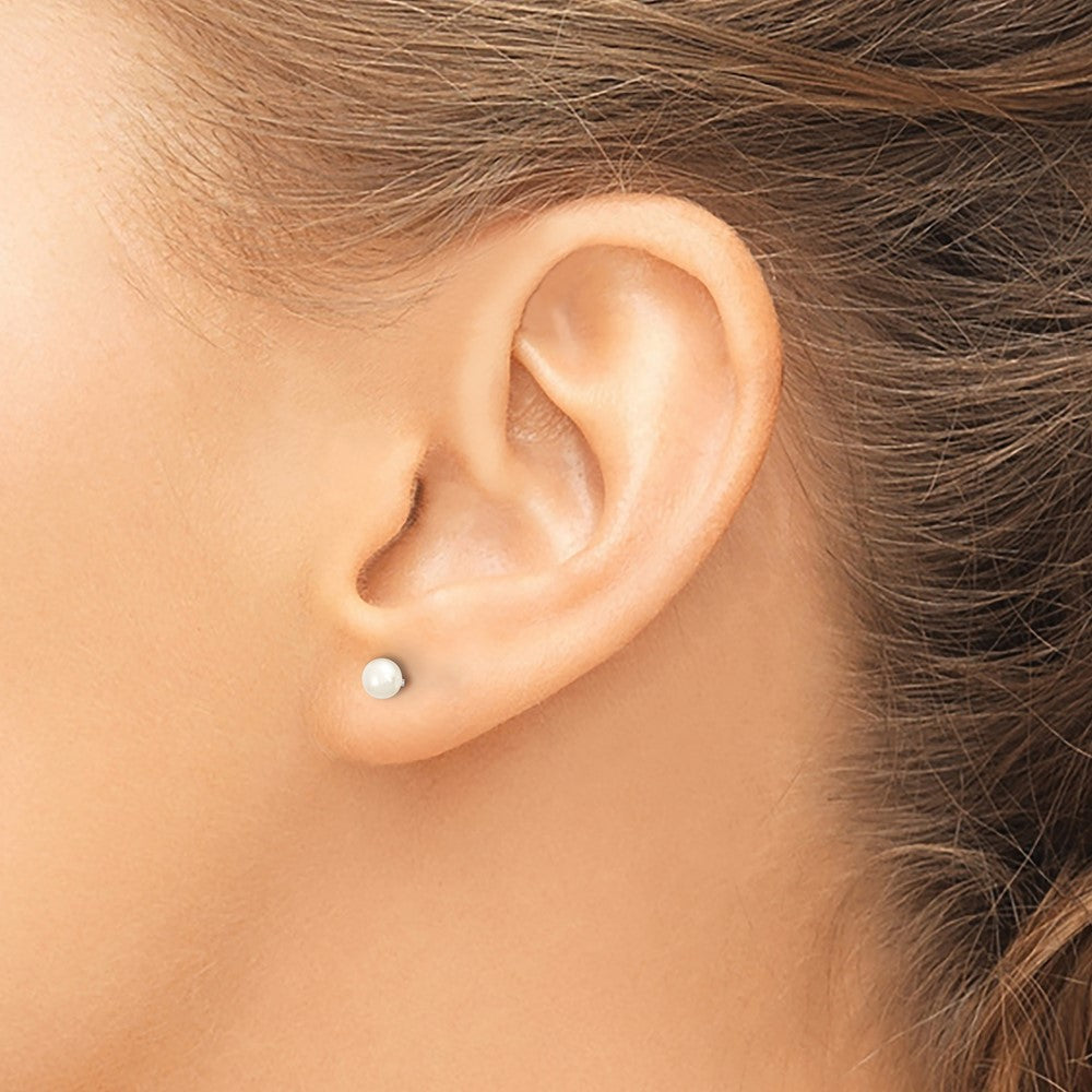10k White Gold 3-4mm White Button Freshwater Cultured Pearl Stud Post Earrings