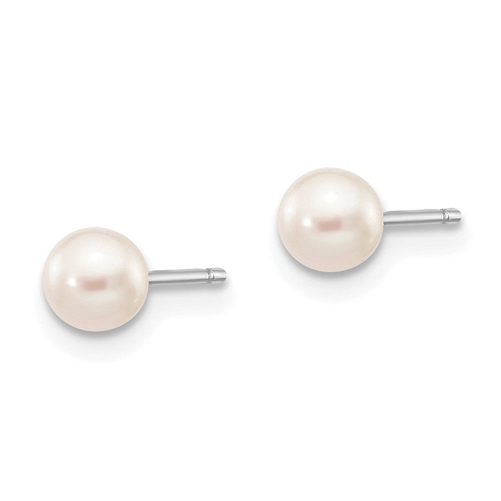 10k White Gold 4-5mm White Round Freshwater Cultured Pearl Stud Post Earrings