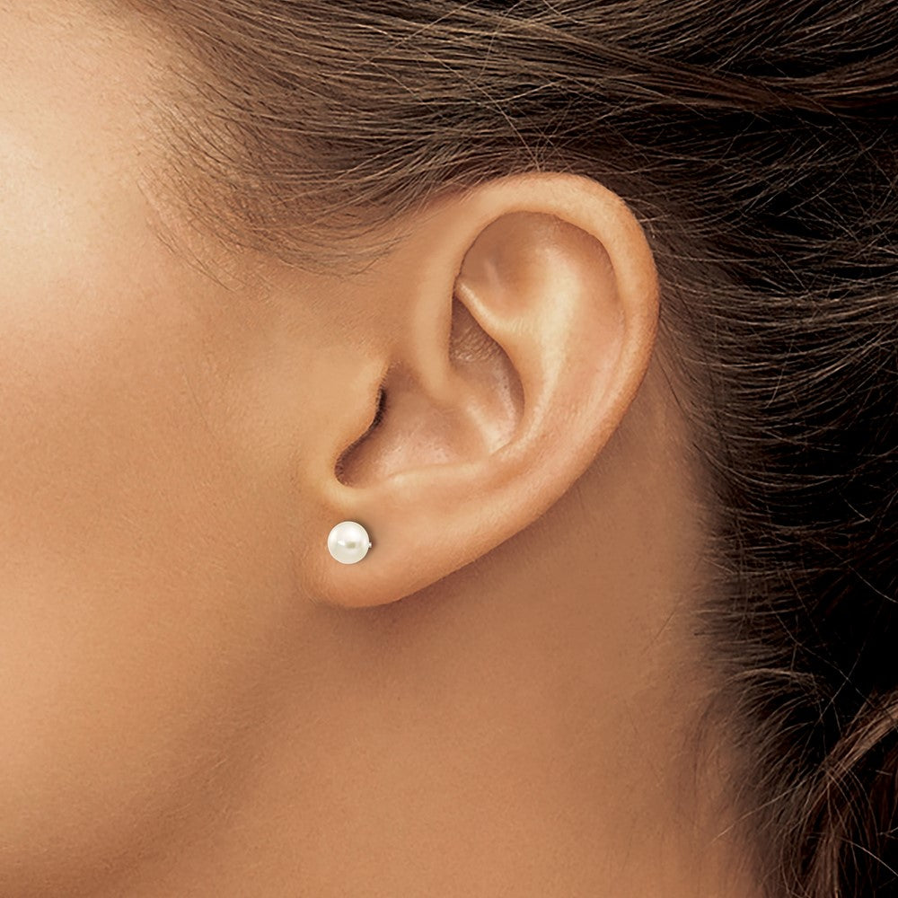 10k White Gold 5-6mm White Button Freshwater Cultured Pearl Stud Post Earrings