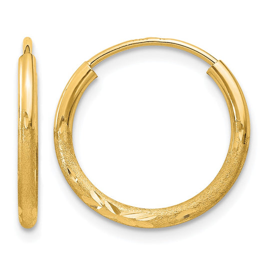 10k 1.5mm Satin Diamond-cut Endless Hoop Earrings