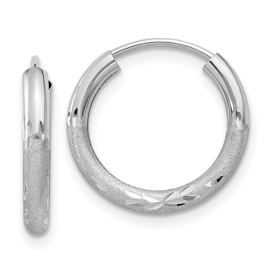 10k White Gold 2mm Diamond-cut Endless Hoop Earrings