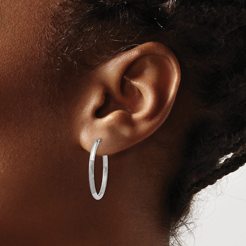 10k White Gold 2mm Diamond-cut Endless Hoop Earrings