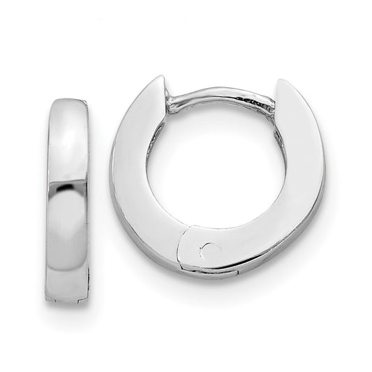 10k White Gold Polished Round Hinged Hoop Earrings