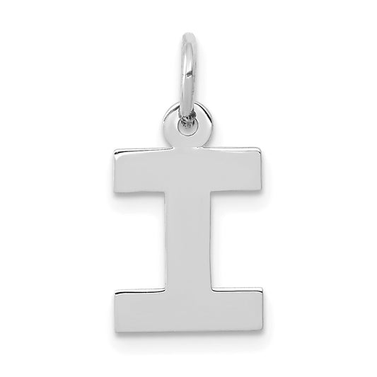 10k White Gold Small Block Initial I Charm