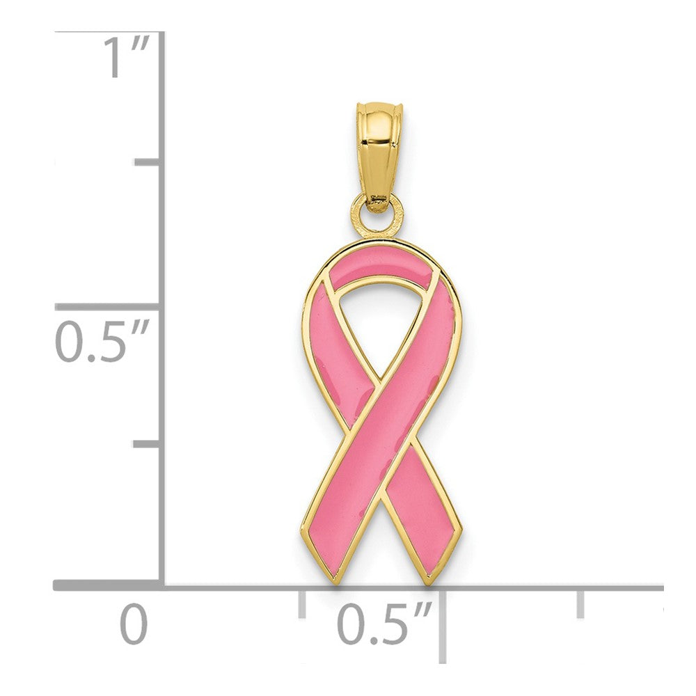 10k Pink Enameled Awareness Ribbon Pendant