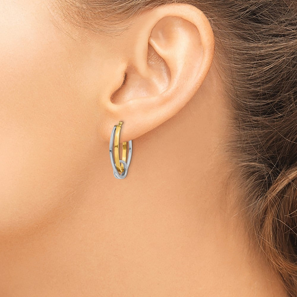 10k Two-tone Oval Loop Hoop Earrings
