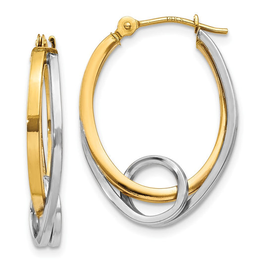 10k Two-tone Oval Loop Hoop Earrings